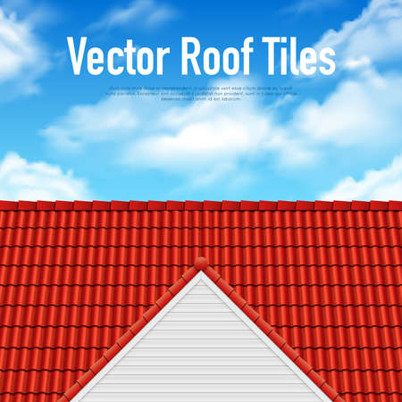 House roof tile poster with red covering and blue cloudy sky vector illustrationのイラスト素材