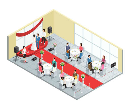 Wedding ceremony in restaurant isometric composition vector illustrationのイラスト素材