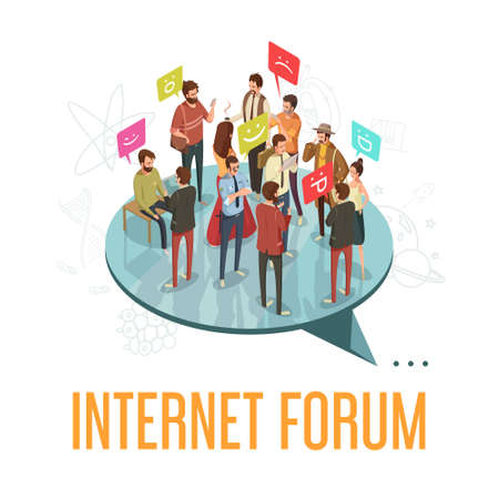 Internet forum society with communicating people concept isometric vector illustrationのイラスト素材