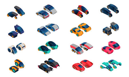 Futuristic cars isometric icons set of conceptual vehicles of new generation isolated vector illustrationのイラスト素材