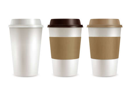 Coffee plastic covers design realistic set isolated vector illustrationのイラスト素材