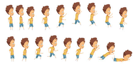 Animation with frame sequence when jumping running and falling of boy cartoon style isolated vector illustrationのイラスト素材