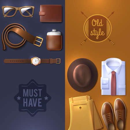 Men wear vertical banners set with old style symbols cartoon isolated vector illustrationのイラスト素材