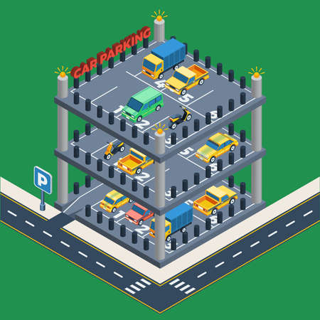 Car Parking Concept. Car Parking Building. Car Parking Design. Car Parking Isometric Illustration. Car Parking Vector.のイラスト素材