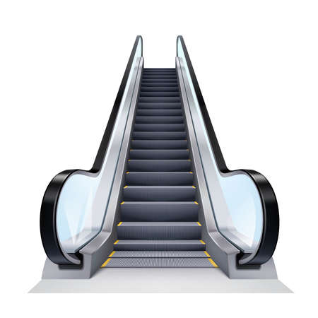 Single escalator on white background realistic isolated vector illustrationのイラスト素材