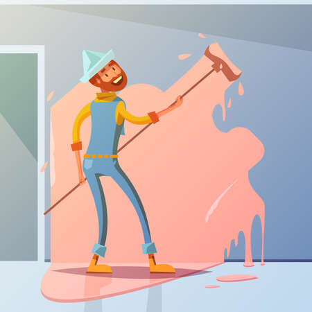 House painter cartoon background with interior redecorating symbols vector illustrationのイラスト素材