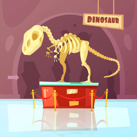 Color cartoon illustration of museum exibition about dinosaur vector illustrationのイラスト素材