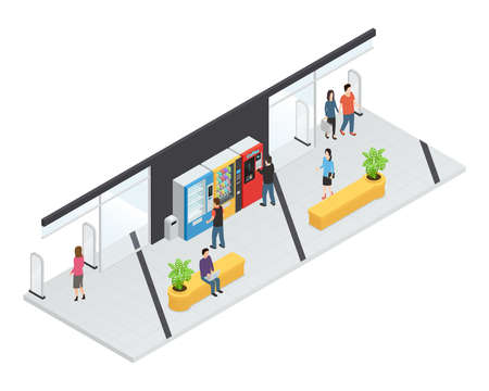 Vending  machines isometric concept with food and drink machines vector illustration