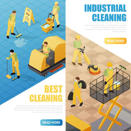 Industrial cleaning service isometric vertical banners set 3d isolated vector illustrationのイラスト素材