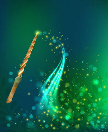 Luminous glare background with magic wand and sparkle glitter trail in realistic style vector illustrationのイラスト素材