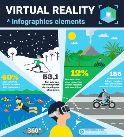Colored virtual reality infographics with four popular use of reality in glasses vector illustrationのイラスト素材