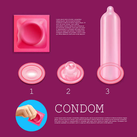 Realistic infographics with text field presenting information about the use of condoms vector illustrationのイラスト素材