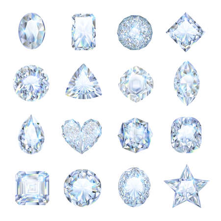 Realistic gemstones icons set with different shape isolated vector illustrationのイラスト素材