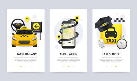 Taxi vertical banners set with company and service symbols realistic isolated vector illustrationのイラスト素材