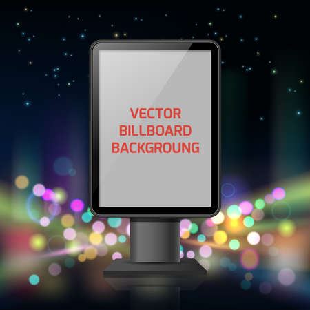 Street advertisement vertical banner with white background and red headline in the lights of night city vector illustrationのイラスト素材