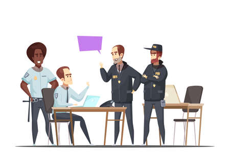 Police department design concept with employees on duty and visiting fbi officers  cartoon vector illustrationのイラスト素材