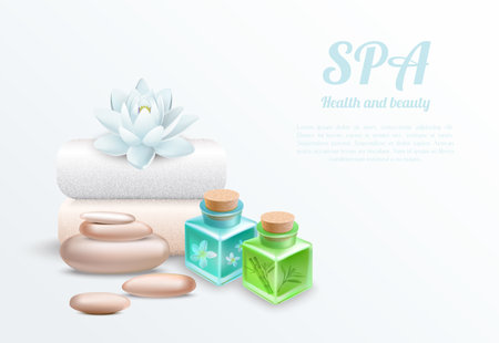 Spa gentle design concept with beauty health care and wellness therapy set realistic vector illustrationのイラスト素材