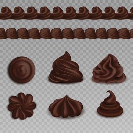 Set of colored whipped cream realistiic transparent composition with chocolate for baking vector illustrationのイラスト素材
