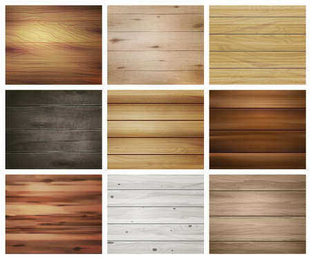 Realistic wooden texture set of nine isolated rectangular images with abstract patterns for wallpapers and tiles vector illustrationのイラスト素材