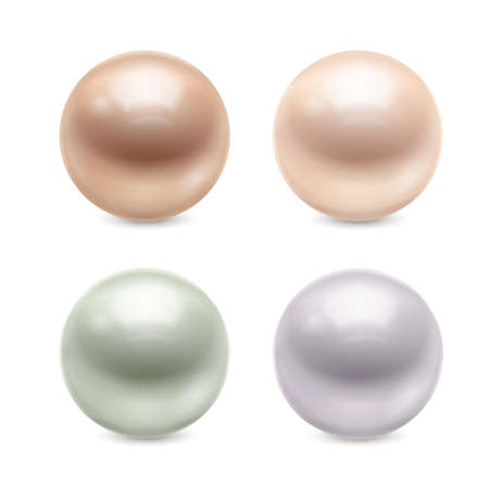 Set of glossy pastel realistic pearls of round shape with reflection isolated on white background vector illustrationのイラスト素材