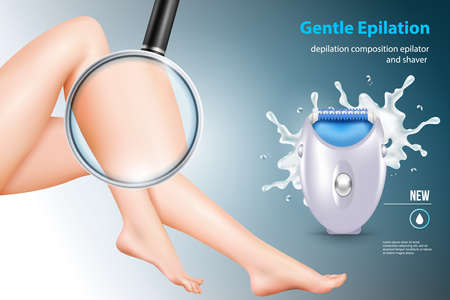 Depilation realistic poster with gentle epilation and shaving symbols vector illustrationのイラスト素材