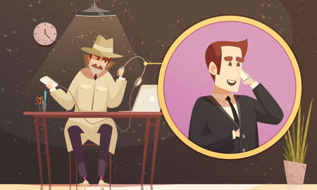 Private detective composition of conceptual images with view of male detective making faux call to suspect vector illustrationのイラスト素材