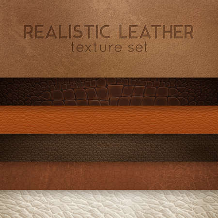 Close-up leather textures samples for furniture upholstery  and interior design horizontal realistic stripes set vector illustrationのイラスト素材