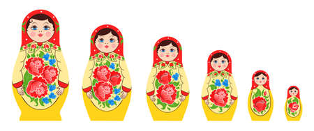 Matryoshka semyonovskaya family set of nesting dolls flat isolated images of different size with...
