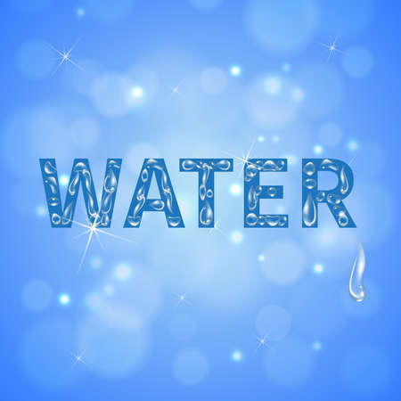 Water drops blue background with sun glare on clean cloudless sky realistic vector illustrationのイラスト素材