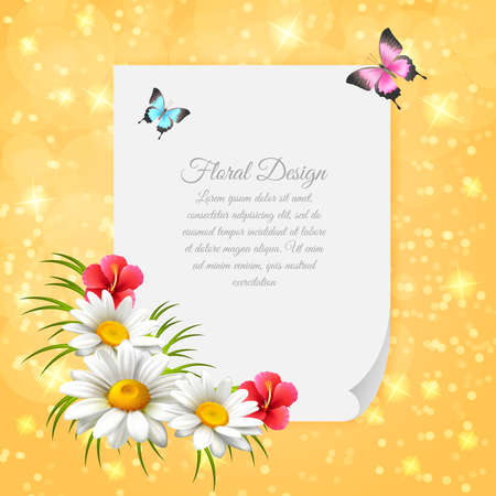 Colored daisy realistic letter with gentle composition with paper decorated with flowers vector illustrationのイラスト素材