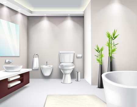 Luxury bathroom interior in modern design realistic composition for business magazine catalog website page vector illustrationのイラスト素材