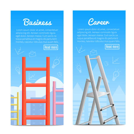 Career ladder business job promotion metaphor 2 realistic vertical informative banners web page design isolated vector illustrationのイラスト素材