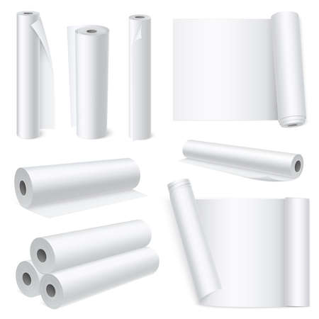 Abstract composition of isolated white blank paper rolls in realistic style on white background vector illustrationのイラスト素材