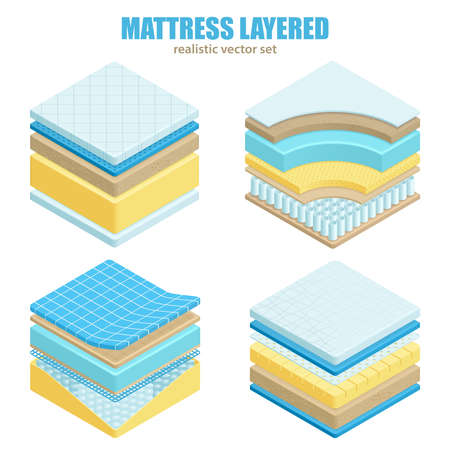 Orthopedic set of different bed mattress layers material and structure for correct spine sleeping position realistic vector illustrationのイラスト素材
