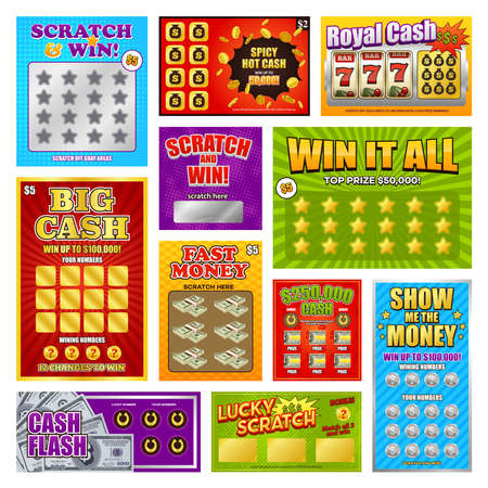 Set of game scratch win cards and tickets using for instant lottery isolated vector illustrationのイラスト素材