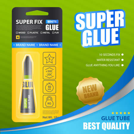 Super fix white glue realistic poster with advertising of brand name and best quality  vector illustrationのイラスト素材