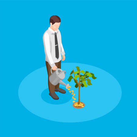Crowdfunding isometric conceptn with money tree symbols on blue background vector illustrationのイラスト素材