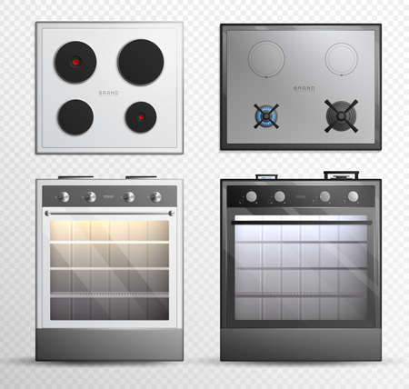 Gas electric cook top stove icon set with different style shape and color vector illustrationのイラスト素材