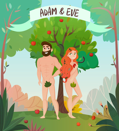 Bible story design with Adam and Eve symbols flat vector illustrationのイラスト素材