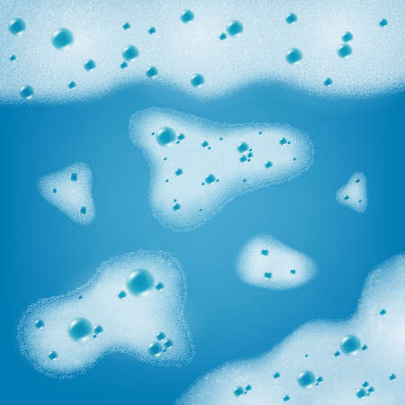Abstract bathing blue background with sudsy water and realistic soap bubbles vector illustrationのイラスト素材