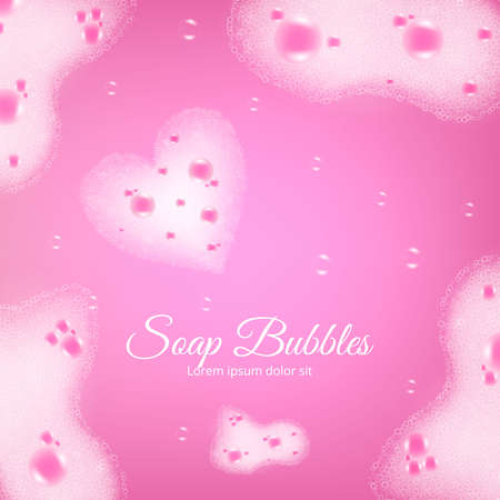 Sudsy pink water abstract background with soap bubbles and foam in realistic style vector illustrationのイラスト素材