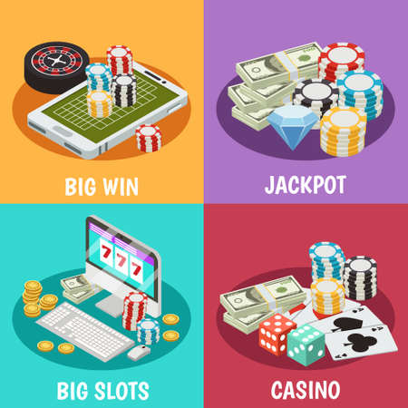 Casino 2x2 design concept lottery slot machines isometric vector illustrationのイラスト素材