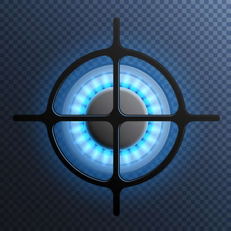 Realistic gas flame burner plate composition with transparent background and blue flame vector illustrationのイラスト素材
