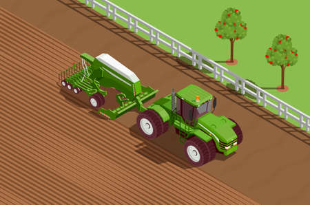 Agricultural machines isometric background with plough and soil symbols vector illustrationのイラスト素材
