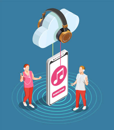 Music industry isometric concept with cloud storage symbols vector illustrationのイラスト素材