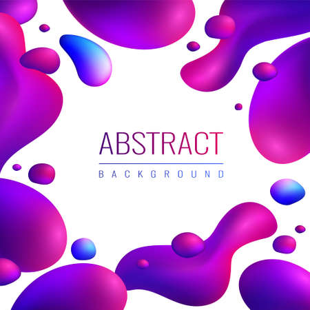 Fluid neon holographic abstract design composition with editable text and fluorescent gradient drops of different size vector illustrationのイラスト素材