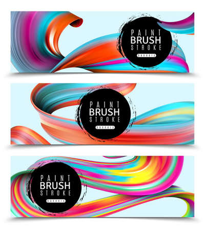 Set of horizontal banners brush strokes of vivid paints on light isolatedのイラスト素材