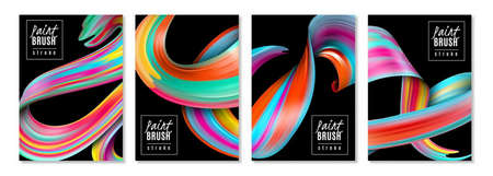Vertical banners colorful brush strokes of oil or acrylic paints on black background isolated vector illustrationのイラスト素材