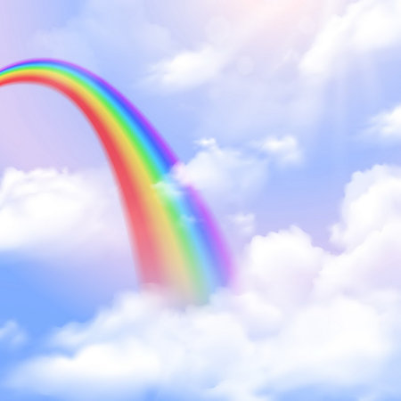 Bright colored rainbow and sky realistic isolatedのイラスト素材