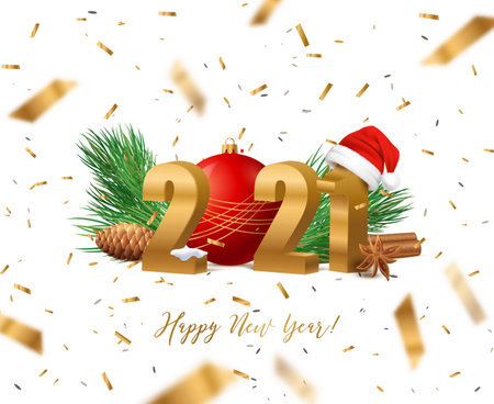 Happy new year 2021 with christmas decorationのイラスト素材
